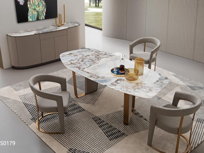 Luxury Dining Table with Marble Top & Genuine Leather-Wrapped Legs