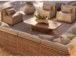 modular outdoor sofa set with FSC®-certified teak frames with weather-resistant fabrics