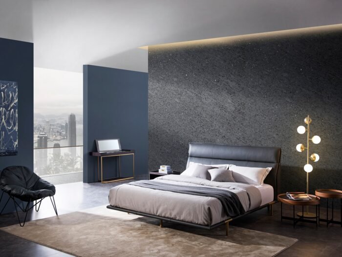 bed frame with leather headboard
